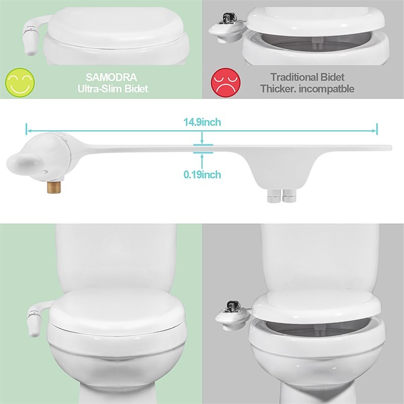 ZANDA-Toilet Slim Bidet Toilet Seat Attachment with Brass Entry Adjustable Water Pressure Bathroom Sanitary Shower