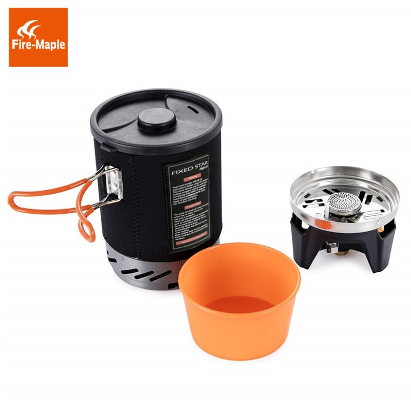 ZANDA-Camping Stove Outdoor Hiking Cooking System with Stove Heat Exchanger Pot & Bowl Portable Gas Burner