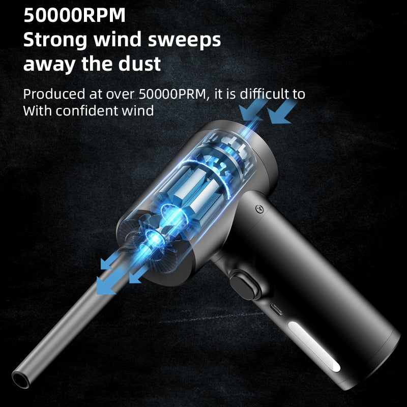 ZANDA-Wireless Air Duster 50000 RPM Dust Blowing Gun USB Compressed Air Blower Cleaning For Computer Laptop Keyboard Camera Cleaning