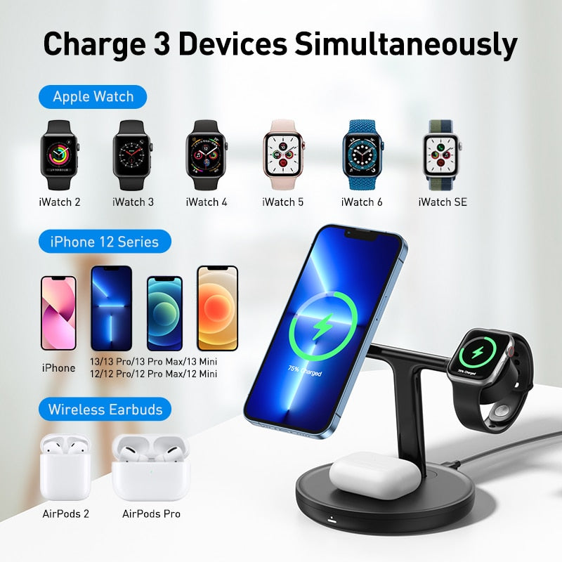 ZANDA-Magnetic Wireless Charger Stand for iPhone 12 13 14 Charger Dock for Airpods Pro Wireless Charger
